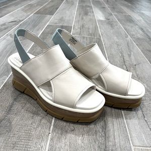 Sorel White and Blue Wedge Sandals Like New